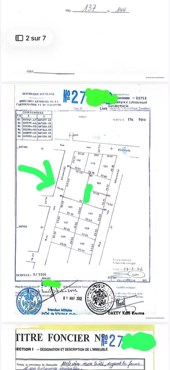 Terrain de 1200 m² en vente à Agoé réserve – 180 millions FCFA
