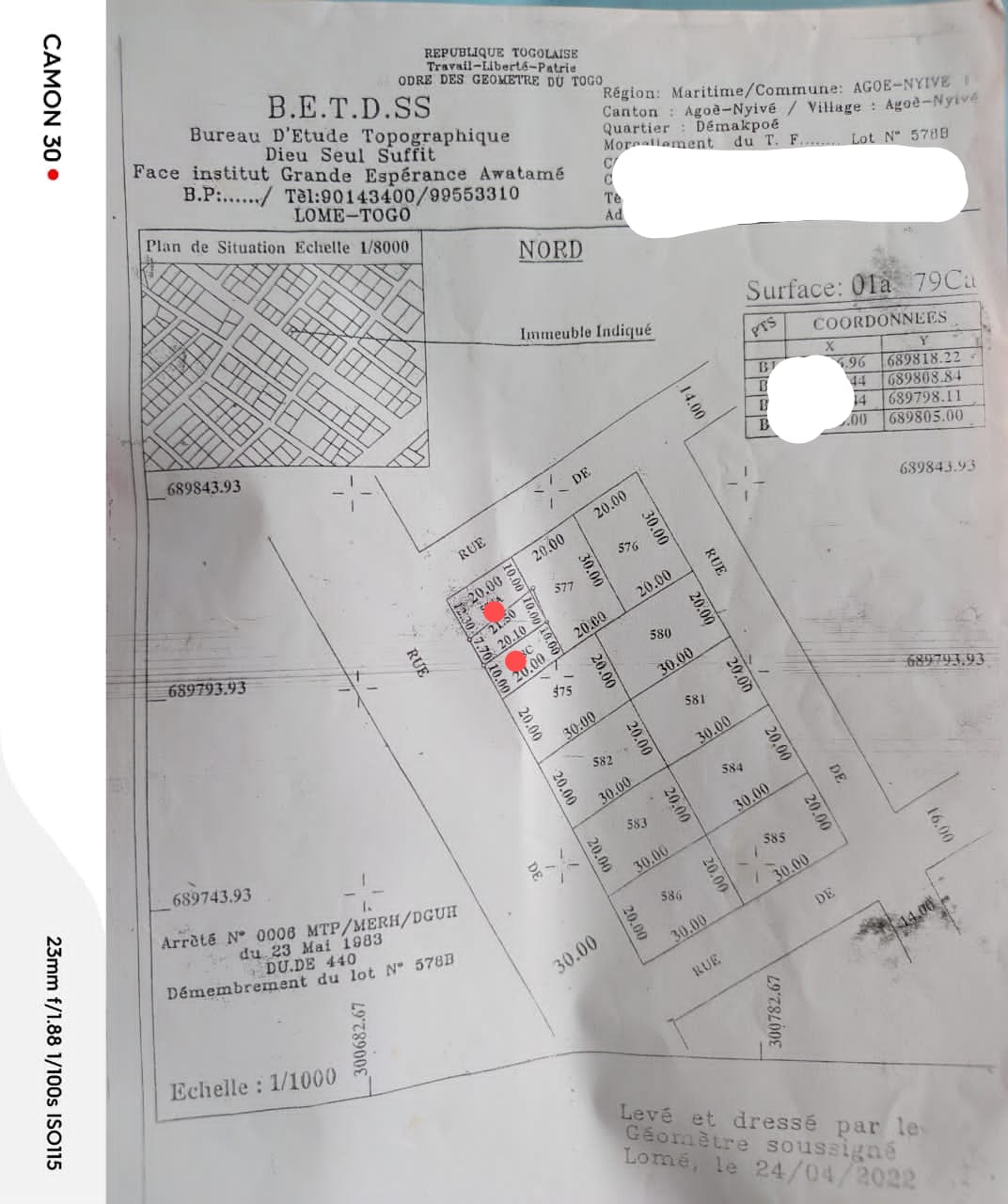 1/2 lot de terrain en vente en bordure de grande voie à Agoè Assiyéyé – 30 millions FCFA