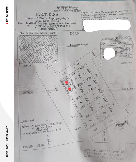 1/2 lot de terrain en vente en bordure de grande voie à Agoè Assiyéyé – 30 millions FCFA