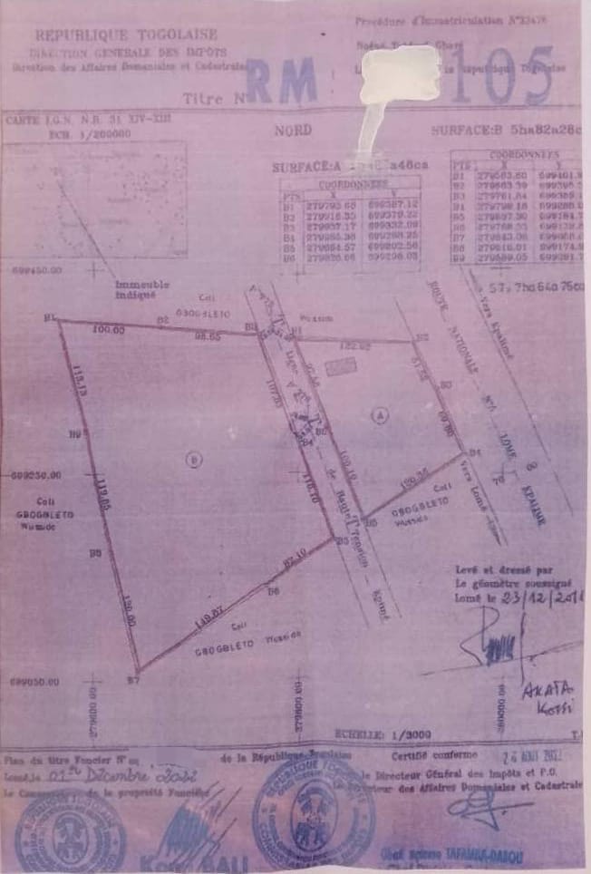 Terrain en vente en bord de goudron à Bagbé – 20 millions FCFA l'hectare