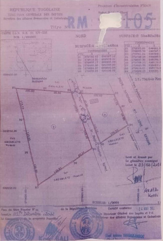 Terrain en vente en bord de goudron à Bagbé – 20 millions FCFA l'hectare