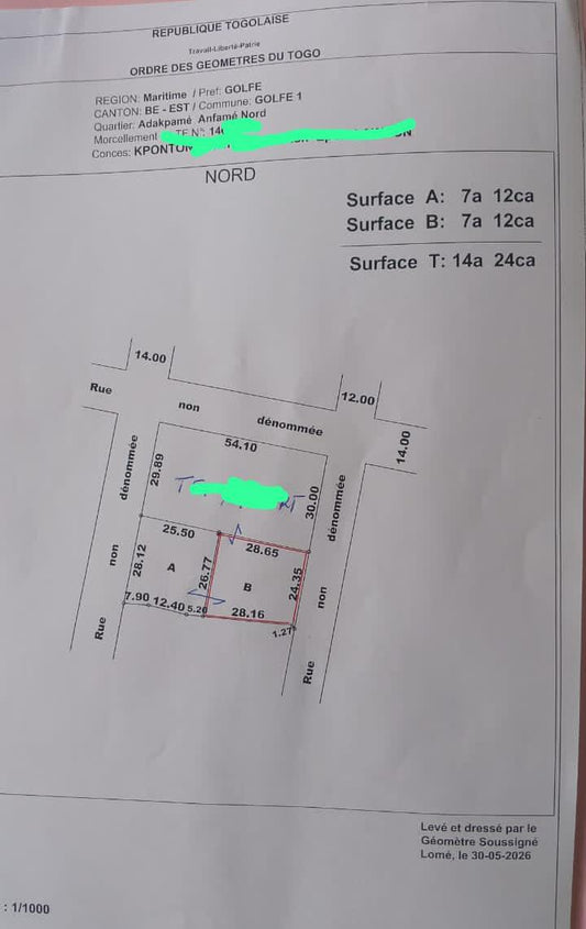 Terrain de 712 m² en vente à Attiéguou Pharmacie Fidélia – 55 millions FCFA