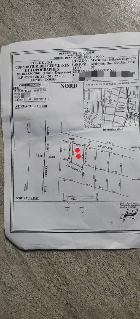 Terrain de 667 m² en vente à Agoè Assiyéyé, à 300m du goudron – à partir de 35 millions FCFA