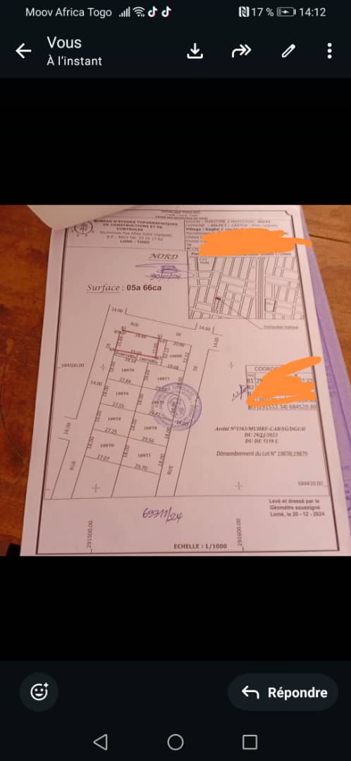 Terrain 1/4 lot à vendre à Ségbé Samaritain – 6 millions FCFA