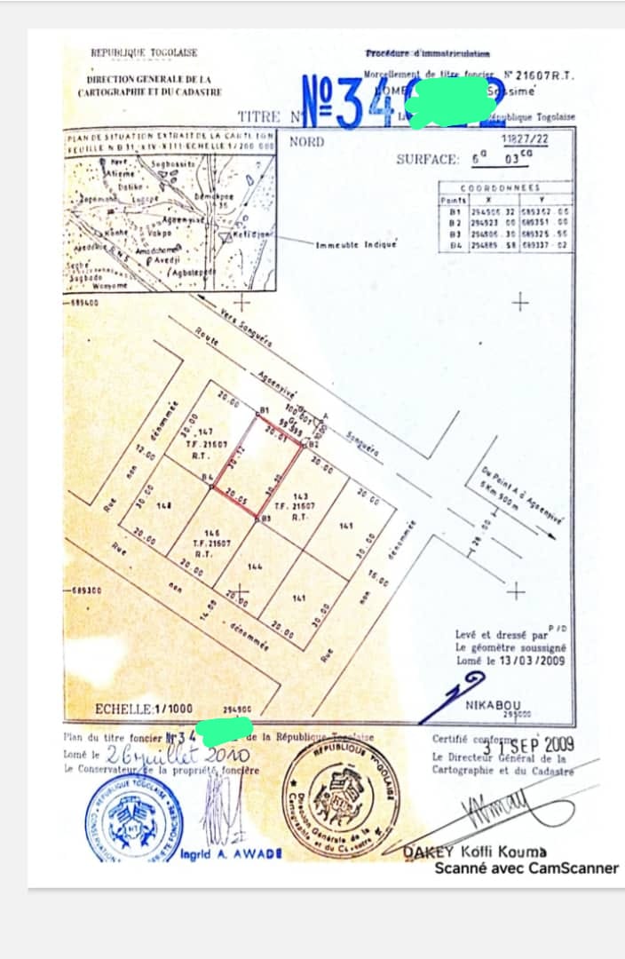 Terrain de 603 m² en vente au bord de la grande voie Zossimé - Zanguera – 35 millions FCFA