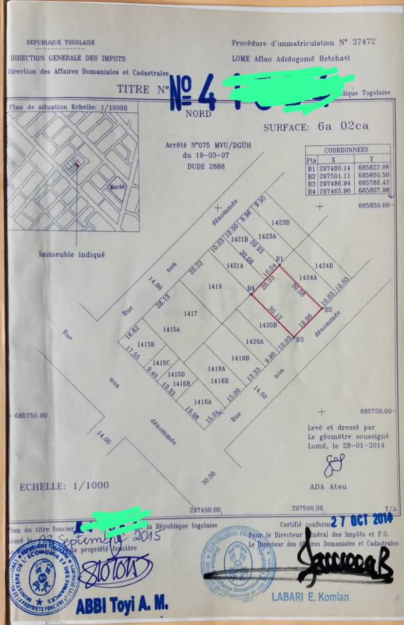 Terrain 1 lot en vente à Avedji vers bar Lomé plaisir – 50 millions FCFA