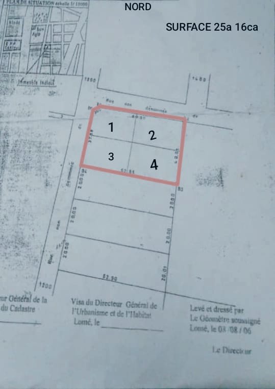 Terrain de 2550 m² en vente en angle de rue à Agoè Kitidjan – 65 millions FCFA l'unité