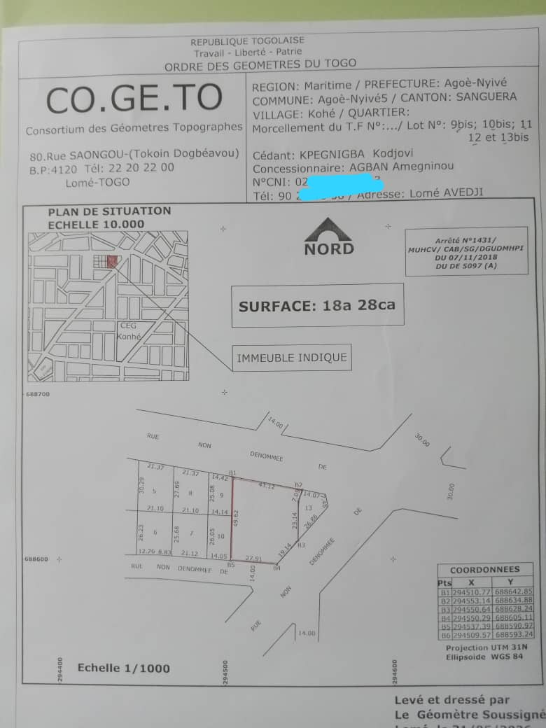 Terrain de 600 m² en vente à Kohé Adjarité – 13 millions FCFA