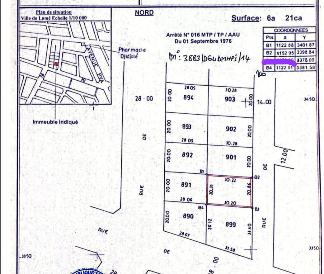 Terrain de 621 m² en vente à Djidjolé – 70 millions FCFA