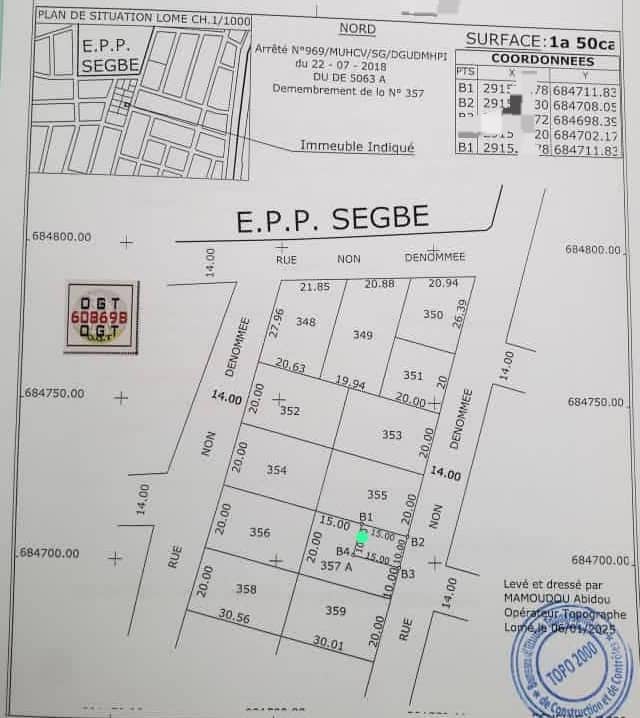 Terrain d'un quart de lot en vente à Ségbé Samaritain – 7.5 millions FCFA