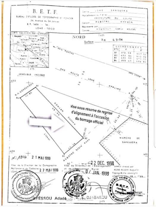 Terrain de 749 m² en vente à Zanguera ancien marché, à 40 m du goudron – 38 millions FCFA