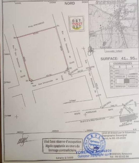 Terrain de 4200 m² en vente à Agbelouve Centre – 2.000.000 FCFA le lot