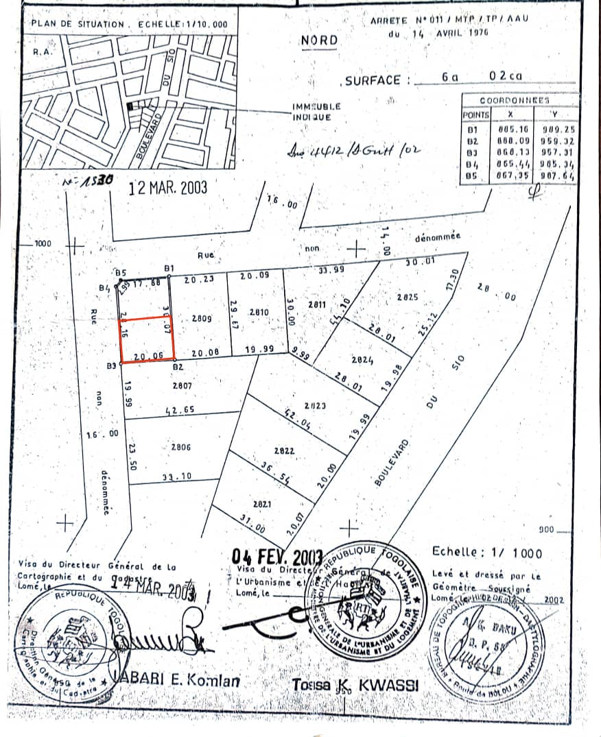 Terrain en vente à Hédzranawoé – 300 m² – 50 millions FCFA