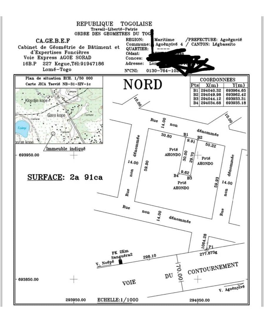 Terrain de 300 m² en vente à Legbassito – 12 millions FCFA