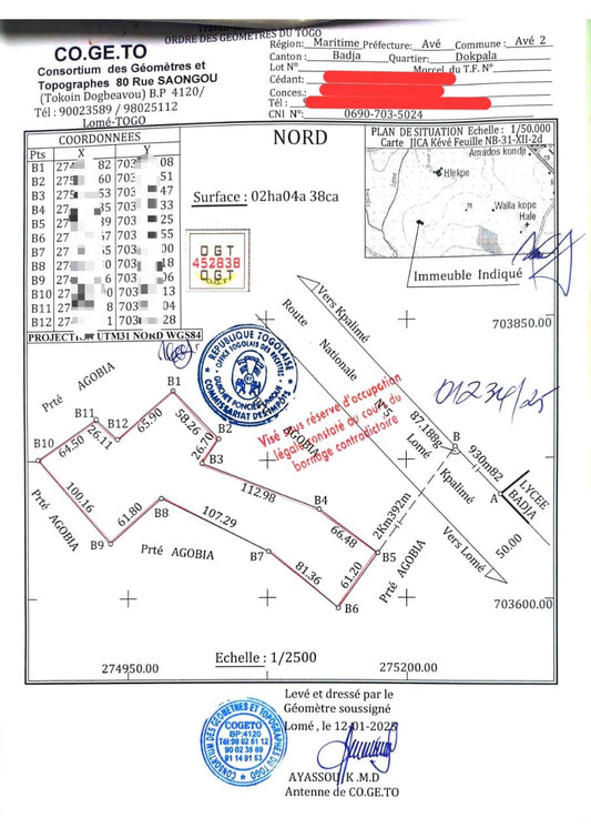Terrain agricole de 2 hectares à vendre à Bagbé Dokpala – 16 millions FCFA
