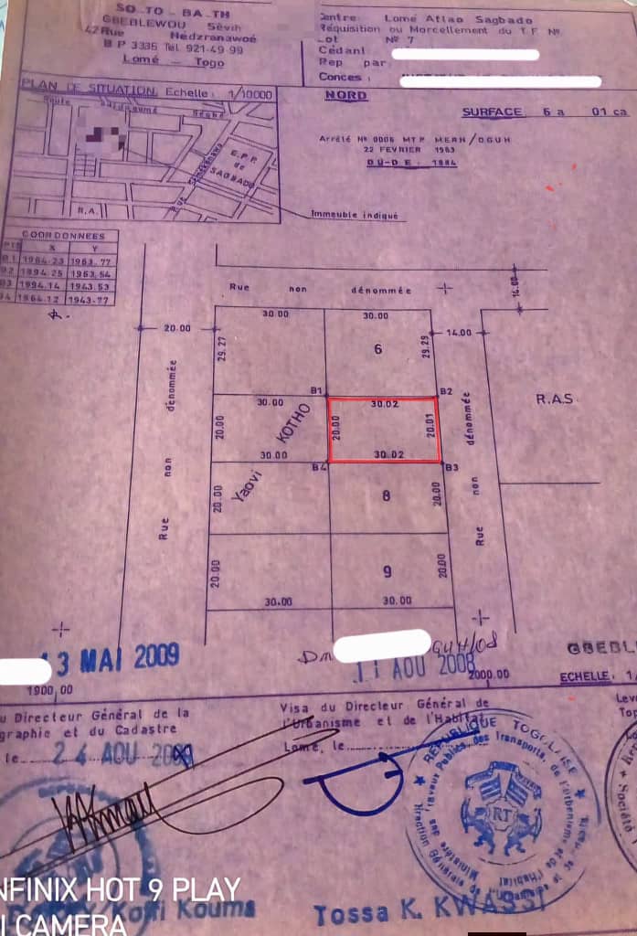 Terrain 1 lot en vente à Sagbado – 36 millions FCFA