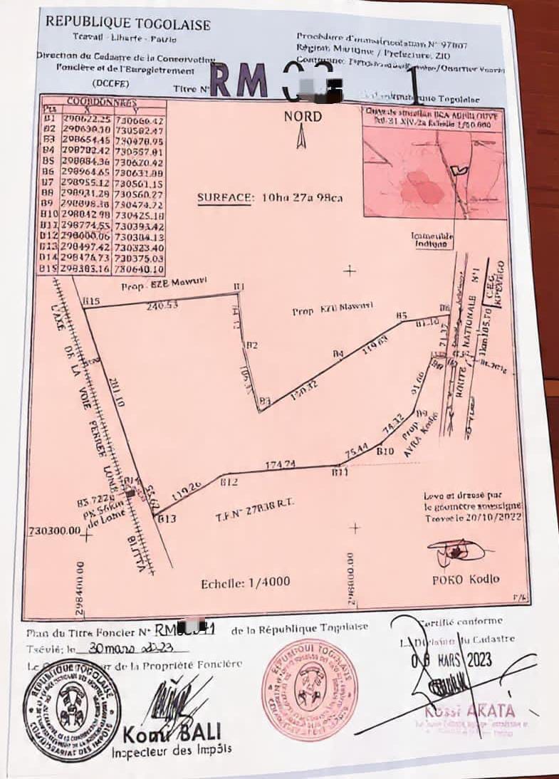 Terrain de 10 hectares et plus en vente à Kpévégo – 25 millions FCFA l'hectare