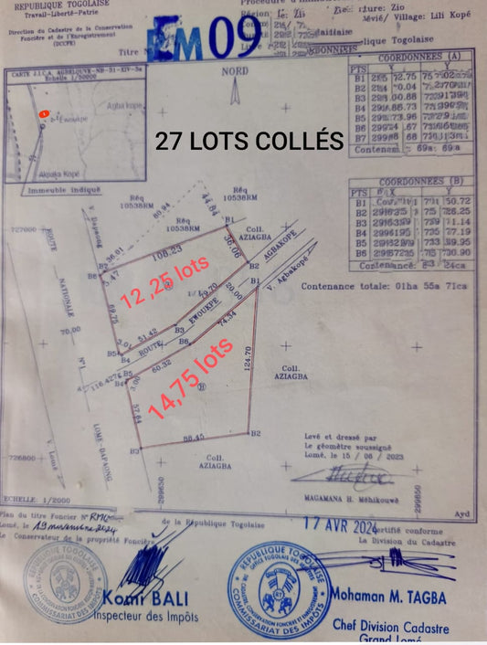 Terrain de 600 m² en vente en bordure du goudron à Lomé Cinkassé Lilikopé – 5 millions FCFA le lot
