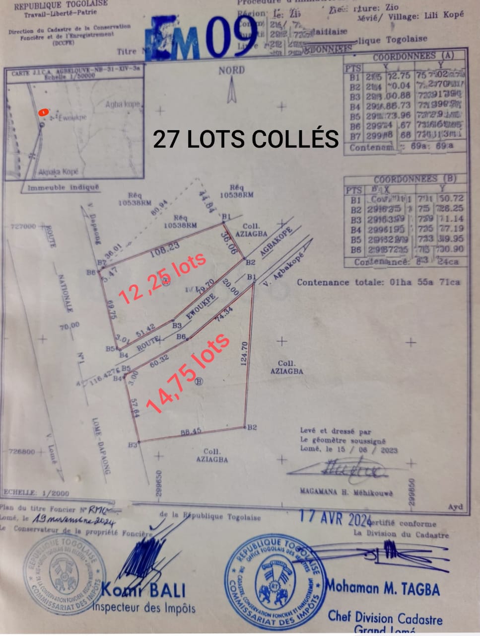 Terrain en vente au bord du goudron à Lilikopé – 5 millions FCFA l'unité