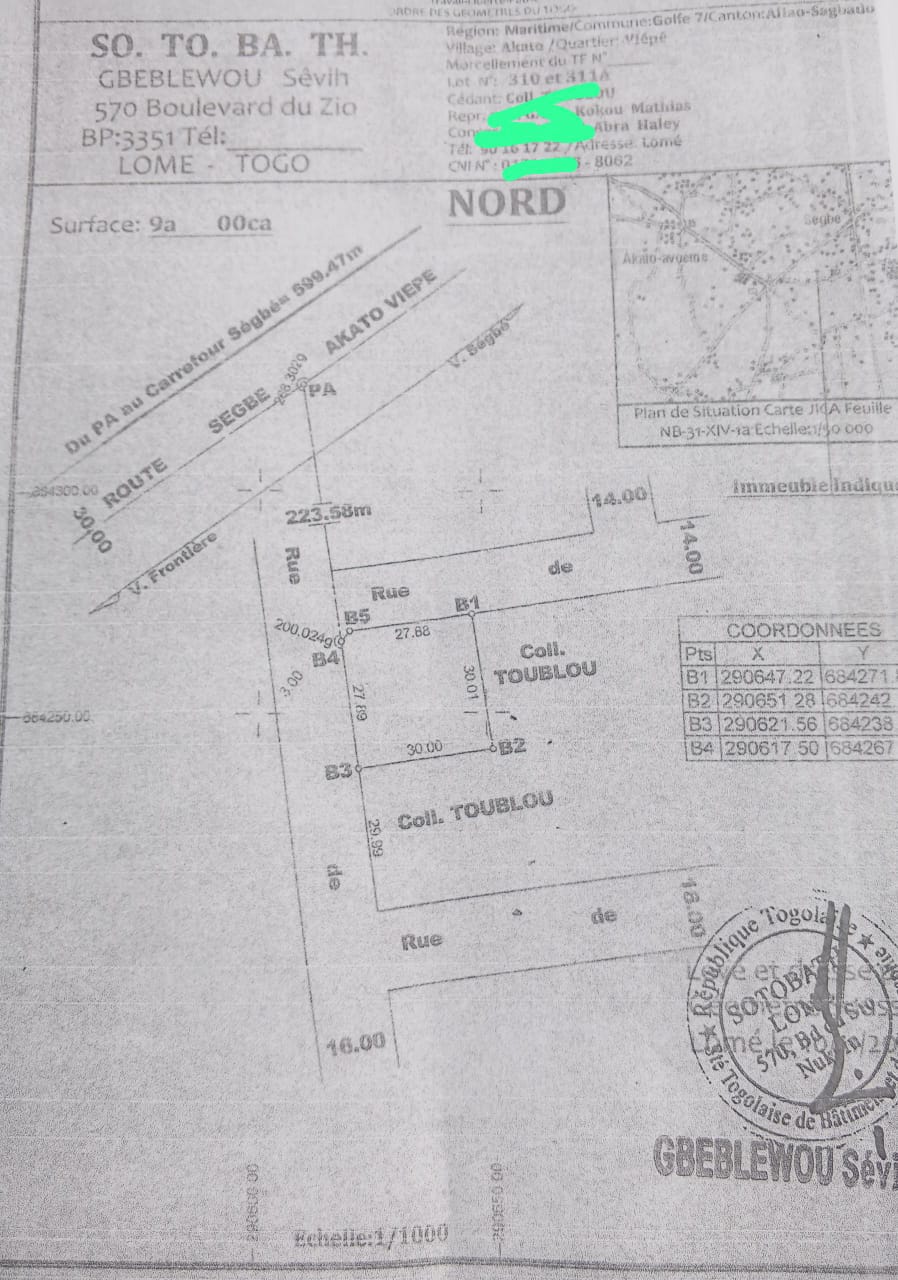 Terrain en location à Segbé – 23 millions FCFA