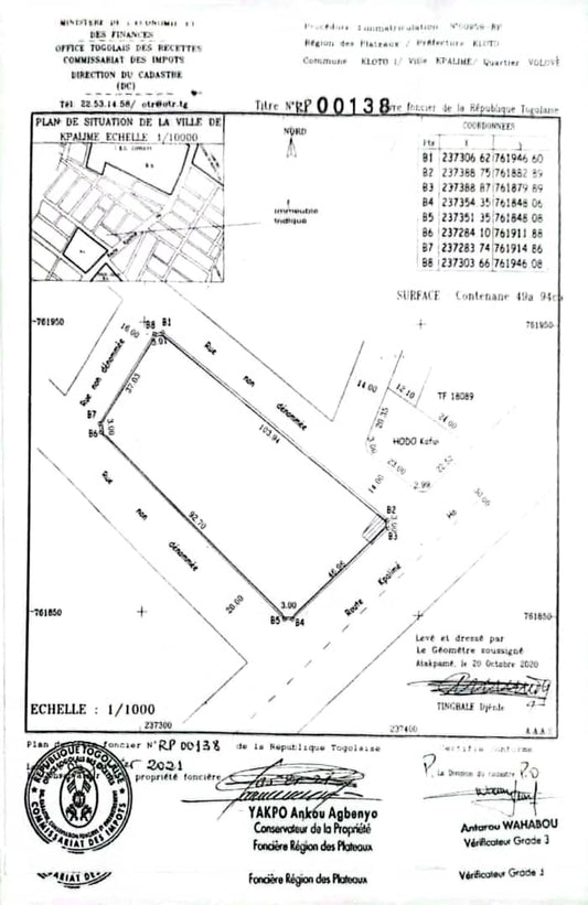 Terrain en vente à Kpalimé quartier Zomayi – 140 millions FCFA