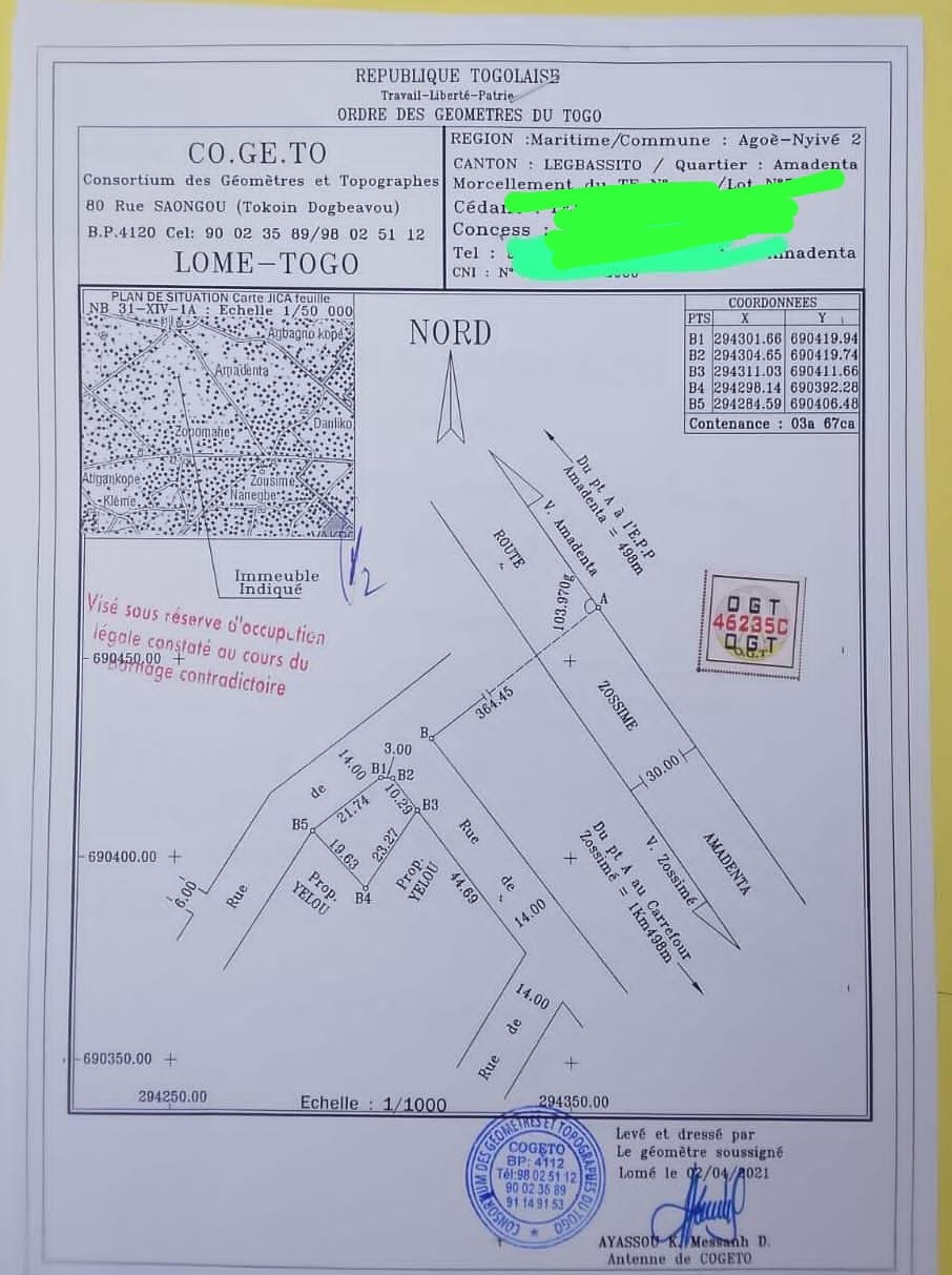 Demi lot de 367 m² en angle rue en vente à Amadenta – 13 millions FCFA