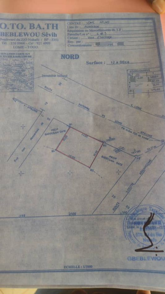Terrain de 600 m² en vente en bordure de goudron à Adidogomé Atigangomé – 65 millions FCFA