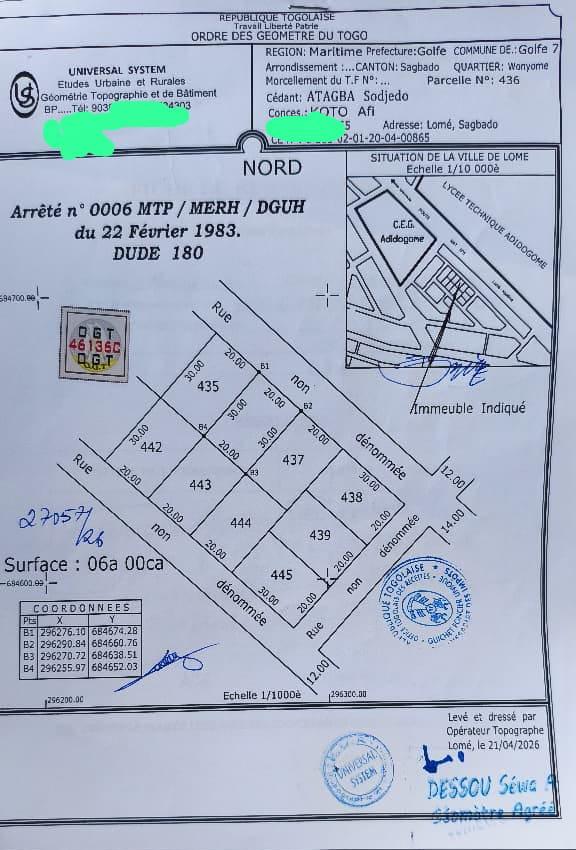 Terrain de 600 m² en vente à Adidogomé Wonyomé – 50 millions FCFA