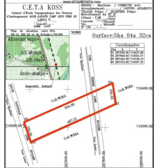 Terrain de 5 hectares en vente en bordure du goudron à Azahoun Fokpo – 7 millions FCFA l'hectare