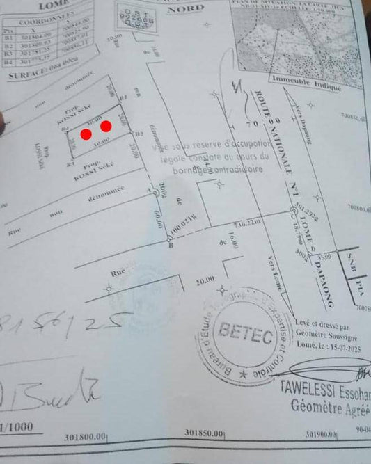 Terrain de 600 m² en vente à Adetikopé – 12 millions FCFA