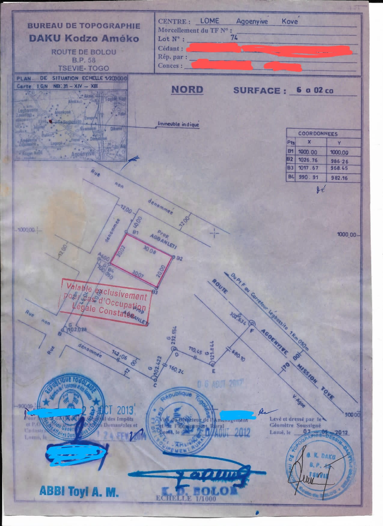 Terrain de 602 m² en vente à Agoè Legbassito, 500m du goudron – 30 millions FCFA