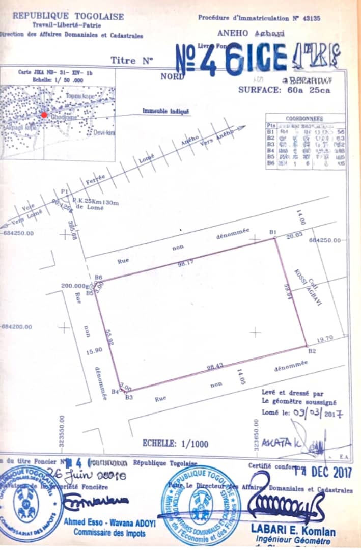 Terrain de 10 lots en vente en angle de rue à Agbavi – 160 millions FCFA