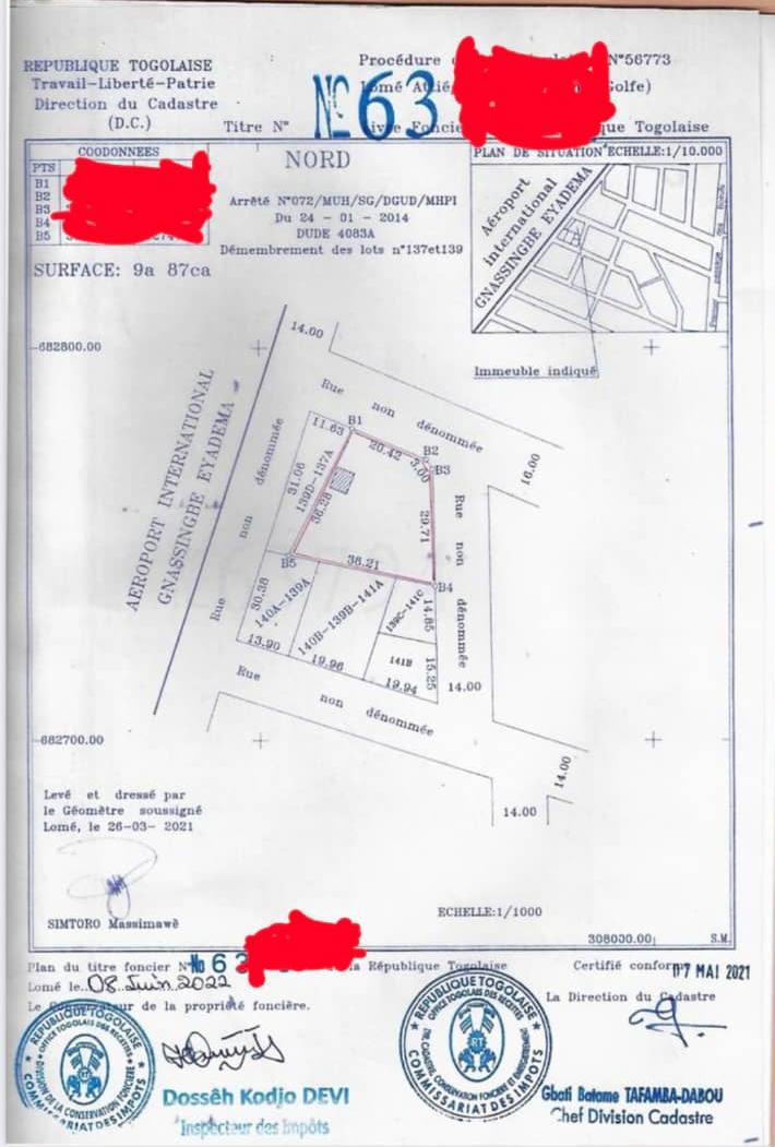 Terrain de 987 m² en vente à Attiégou – 70 millions FCFA
