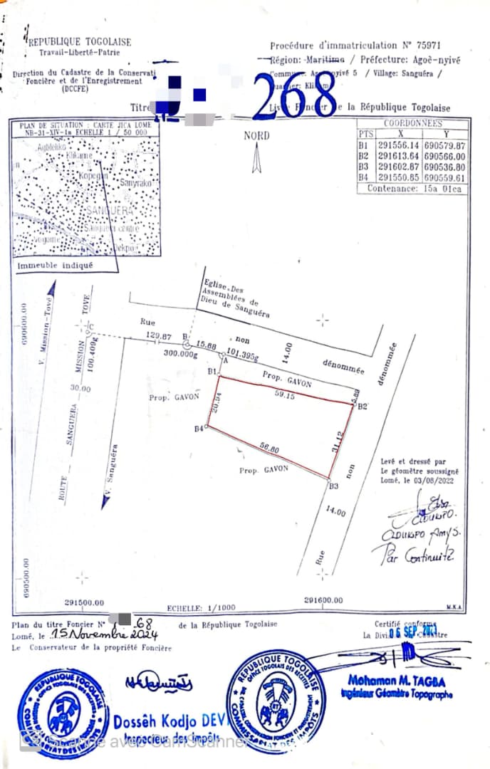 Terrain de 1501 m² en vente à Zanguéra Klikamé – 55 millions FCFA