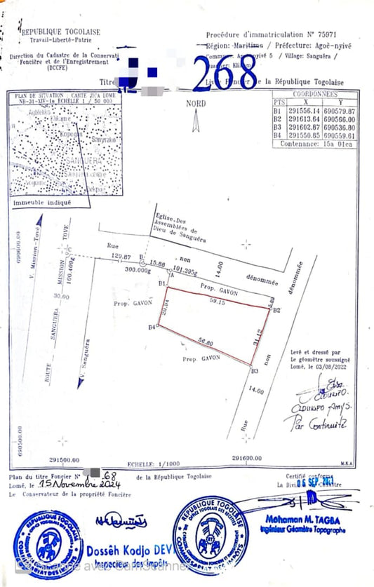 Terrain de 1501 m² en vente à Zanguéra Klikamé – 55 millions FCFA