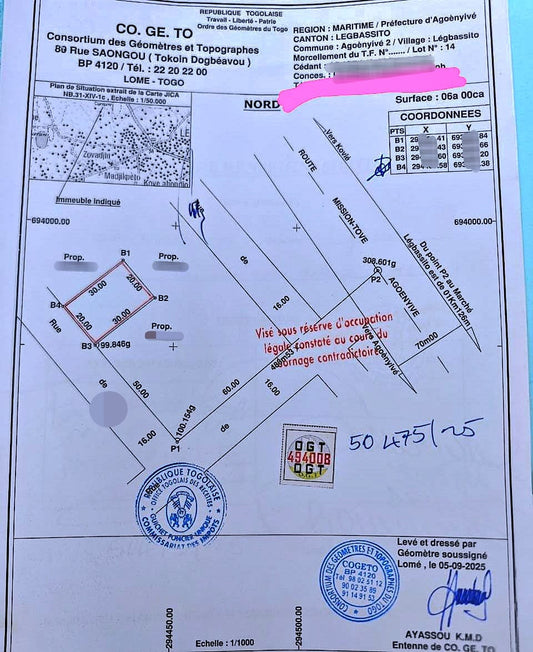 Terrain de 600 m² en vente à Agoè Légbassito – 25 000 000 FCFA