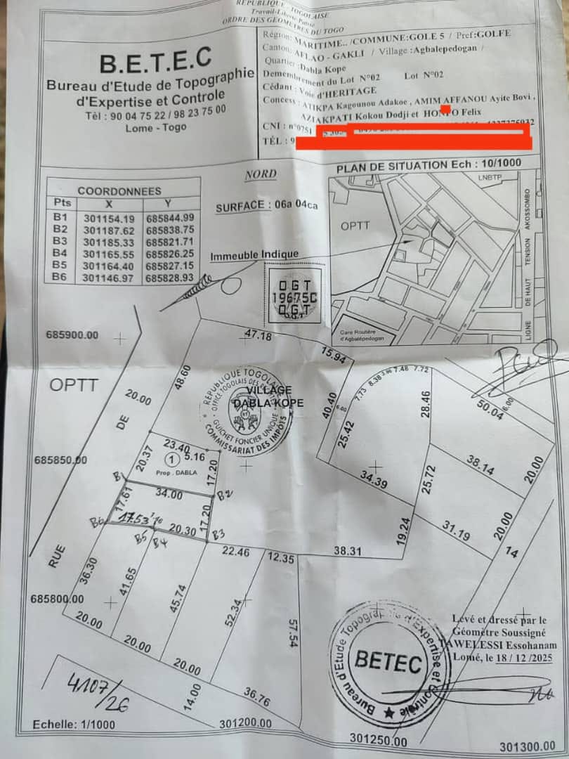 Terrain de 500 m² en vente au bord du goudron à Agoè Telessou – 52 millions FCFA