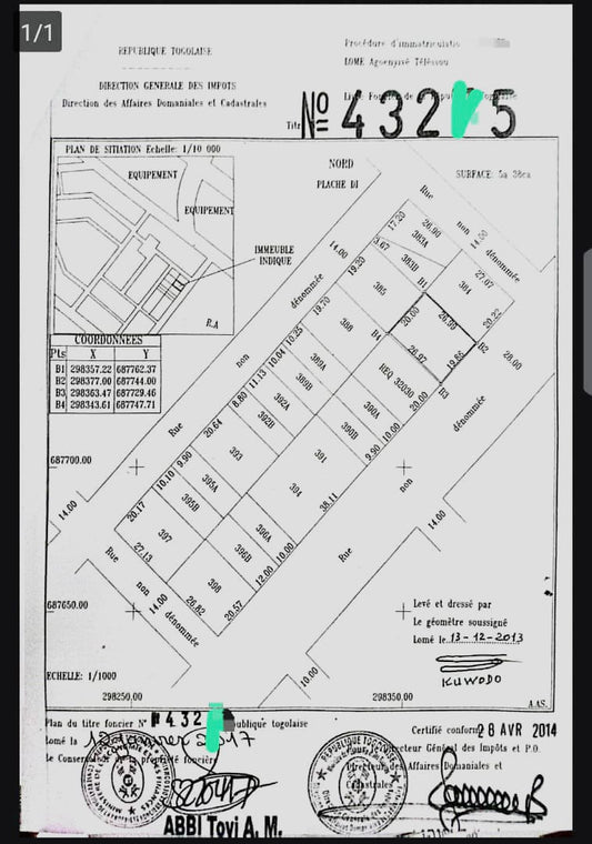 Terrain de 1800 m² en vente en bordure de pavés à Agbalepedo – 240 millions FCFA