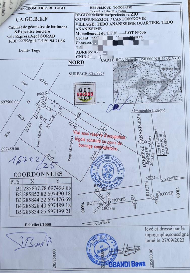 Demi lot de terrain en vente à Kovié Ananissimé – 2 500 000 FCFA
