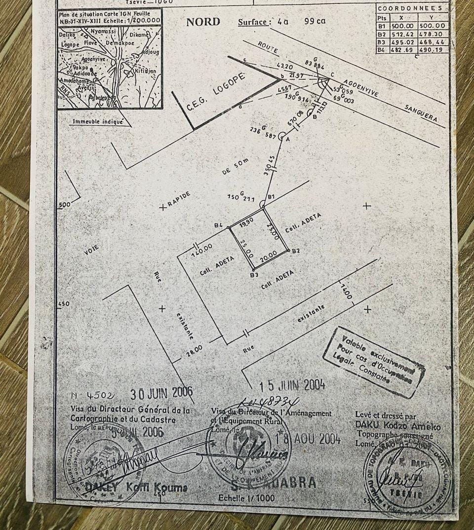 Terrain de 500 m² en vente au bord du goudron à Agoè Telessou – 52 millions FCFA