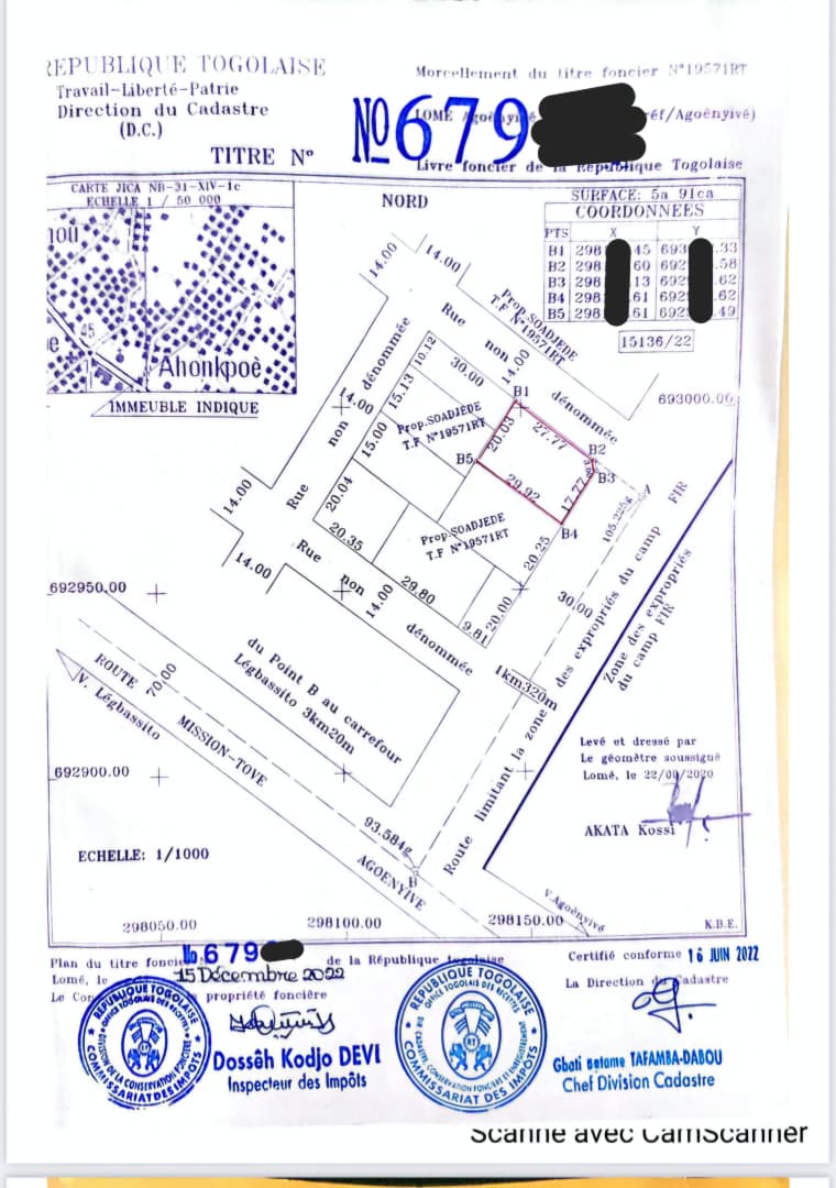 Terrain 1 lot en vente à Agoè Sogbossito – 27 millions FCFA