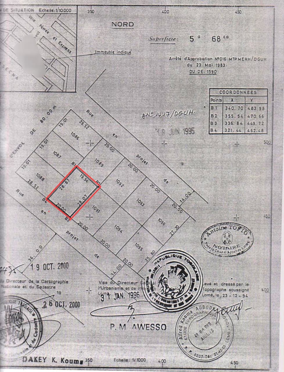 Terrain de 1 lot en vente en bordure du goudron à Attiégou (Togo 2000) – 85 000 000 FCFA