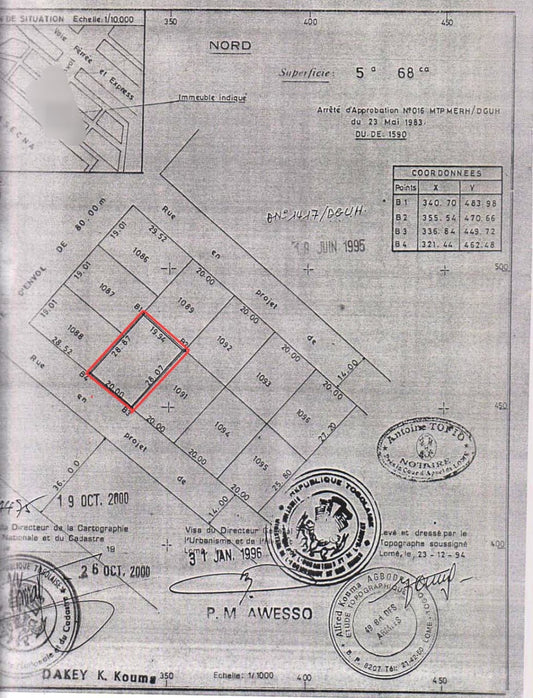 Terrain de 1 lot en vente en bordure du goudron à Attiégou (Togo 2000) – 85 000 000 FCFA