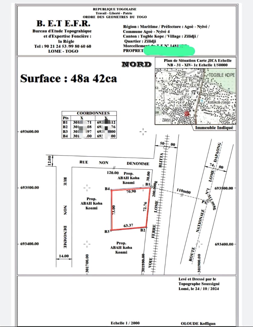 Terrain de 4842 m² (08 lots) en vente à Agoe Togblekopé – 35 millions FCFA le lot