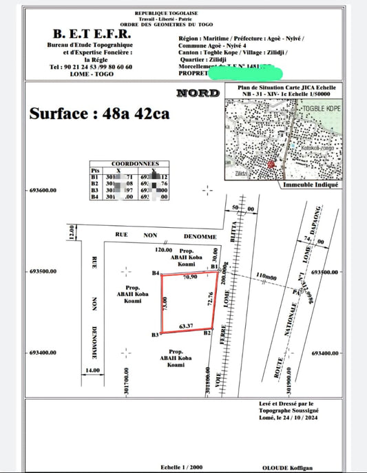Terrain de 4842 m² (08 lots) en vente à Agoe Togblekopé – 35 millions FCFA le lot