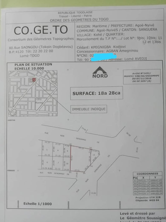 Terrain de 600 m² en vente à Kohé Adjarité – 13 millions FCFA