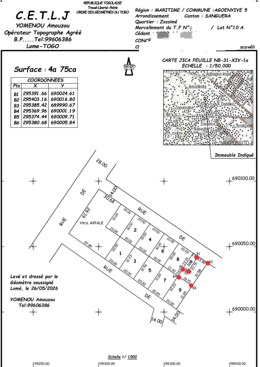 Terrain de 475 m² en vente à Zossimé (entre Zossimé et Daliko) – 18 millions FCFA