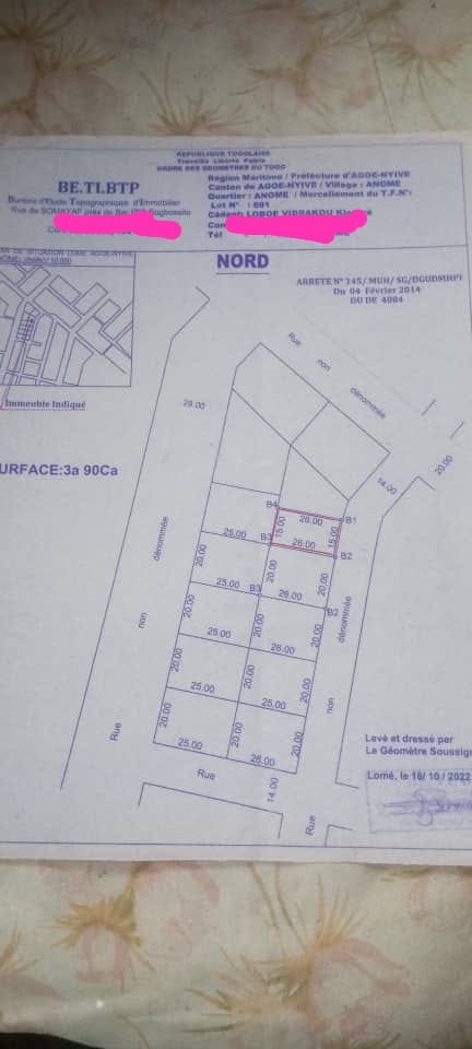 Terrain de 450 m² en vente à Agoè – 30 millions FCFA