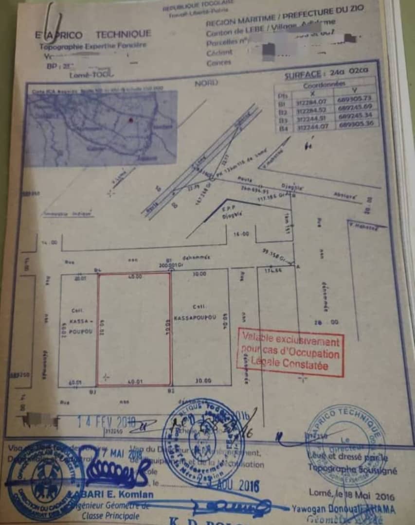Terrain de 4 lots en vente à Djagblé Adidomé – 17 millions FCFA le lot