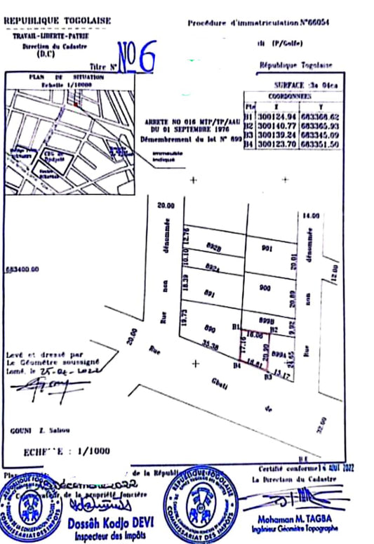 Terrain de 301 m² en vente au bord d'une grande voie de 32 m à Djidjolé – 40 millions FCFA